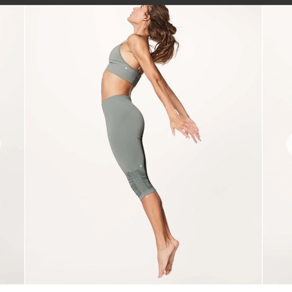 Lululemon Athletica Gray Leggings Soft knit awakening crop Taryn Toomey collect